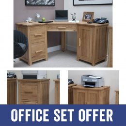 Opus Solid Oak Corner Desk, Filing Cabinet, Printer Cupboard